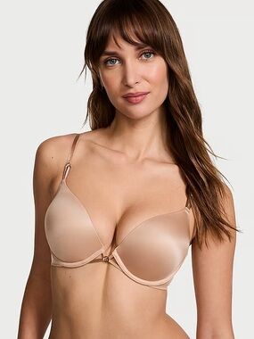 Victoria Secret BombShell Add 2 Cup Plunge Bra Nude Smooth Satin 34A